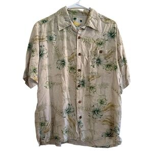 Banana Cabana 100% Silk Tropical Floral Shirt Button Up Short Sleeve M